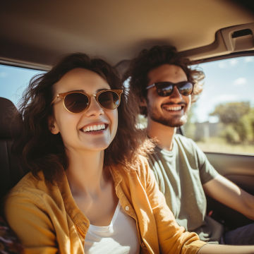 happy couple in car