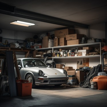 luxury car sitting unused in a garage